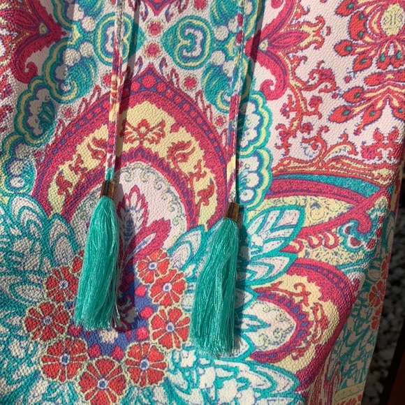 Rose + Olive Tribal Boho Hippie Retro Women’s Top Tassel Ties Size Small - Picture 3 of 11